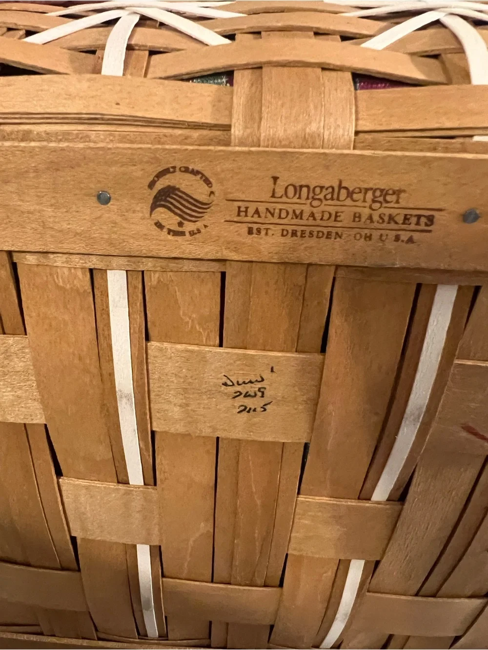 Longaberger Red Plaid Square Woven Basket with Wooden Handle